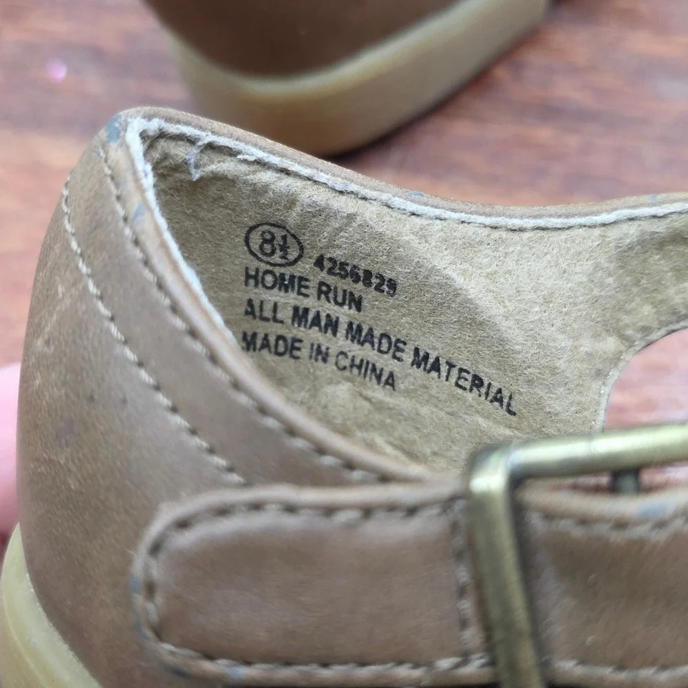 McKids Home Run Brown Baseball T-Strap Sandals Boy's Kid's Size 8.5 Vintage Y2K
